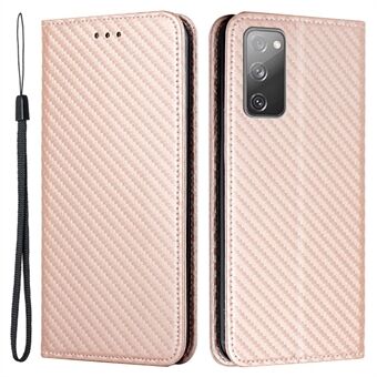 Wallet Design Carbon Fiber Texture Stand Auto-absorberende lederen hoes met draagriem voor Samsung Galaxy S20 FE 2022/S20 FE 4G/5G/S20 Lite