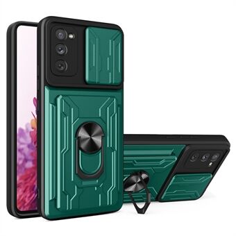 Kaarthouder Ontwerp Schuif Camerabescherming Schokbestendig PC + TPU Telefoonhoes met Ring Kickstand voor Samsung Galaxy S20 FE 2022/S20 FE/S20 FE 5G/S20 Lite