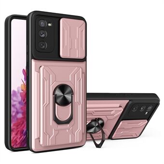 Kaarthouder Ontwerp Schuif Camerabescherming Schokbestendig PC + TPU Telefoonhoes met Ring Kickstand voor Samsung Galaxy S20 FE 2022/S20 FE/S20 FE 5G/S20 Lite