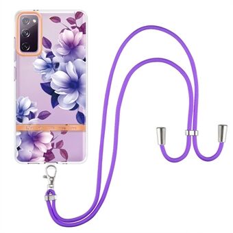 Voor Samsung Galaxy S20 FE 2022/S20 FE/S20 FE 5G/S20 Lite/S20 Fan Edition/S20 Fan Edition 5G YB IMD-9 Series Bloem Patroon TPU Case Lanyard IMD IML Galvaniseren Telefoon Cover