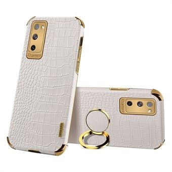 Voor Samsung Galaxy S20 FE 2022/S20 FE/S20 FE 5G/S20 Lite Krokodil Textuur 6D Gegalvaniseerd PU leer Gecoat TPU Telefoon Case Cover met Ring Kickstand