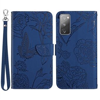 Voor Samsung Galaxy S20 FE 2022/S20 FE/S20 Fan Edition/S20 FE 5G/S20 Fan Edition 5G Vlinder Bloem Bedrukt Portemonnee Flip Case PU Lederen Polsband Stand Skin-touch Feeling Telefoon Cover