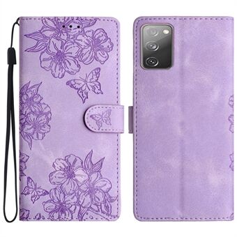 Voor Samsung Galaxy S20 FE / S20 FE 5G / S20 FE 2022 / S20 Lite hoesje met Sakura Butterfly imprint, lederen portemonnee telefoonhoesje.