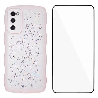 WANLONFENG JWT Serie voor Samsung Galaxy S20 FE 5G / 4G / S20 FE 2022 TPU Hoes Epoxy Telefoonhoes met Golvende Rand en Gehard Glas