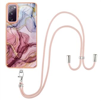 Voor Samsung Galaxy S20 FE / FE 5G / FE 2022 / S20 Lite IMD Case YB IMD Series-18 Style E Galvaniseren Marmer Patroon 2.0mm TPU Telefoon Cover met Lanyard