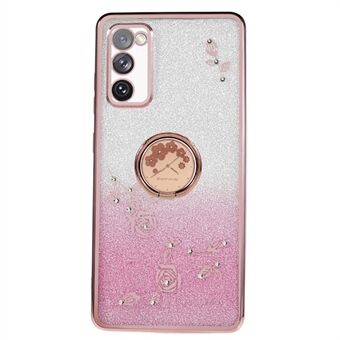 Voor Samsung Galaxy S20 FE / FE 5G / FE 2022 / S20 Lite Strass Standaard Telefoonhoes Bloempatroon Gradiënt Glitter TPU Cover