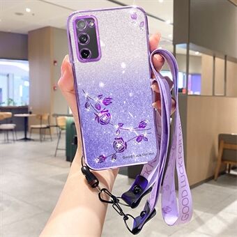 KADEM Voor Samsung Galaxy S20 FE 4G / FE 5G / S20 Lite / S20 FE 2022 Hoesje met Glitter TPU Bloemversiering en Draagriem.