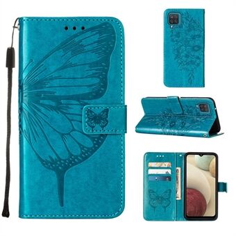 Opdruk Butterfly Flower Pattern Wallet Stand Leren Hoesje voor Samsung Galaxy A12