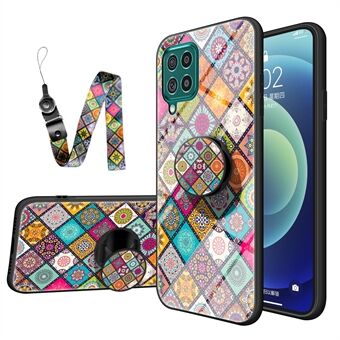 Kleurrijke bloemenprint glazen hybride telefoonhoesbeschermer met Stand voor Samsung Galaxy A12