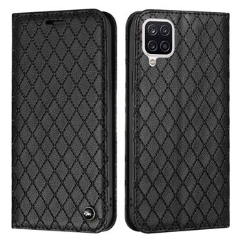 RFID-blokkerende telefoonhoes voor Samsung Galaxy A12 4G / M12 4G / F12 4G, magnetisch Auto-geabsorbeerd Litchi-textuur PU-leer Rhombus reliëf Cellphone Guard Cover met Stand portemonnee