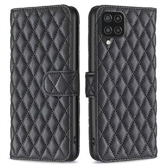 BINFEN KLEUR Voor Samsung Galaxy A12 4G Wallet Cover, BF Style-14 Valbestendig Bedrukt Rhombus Stand Matte PU Leather Case