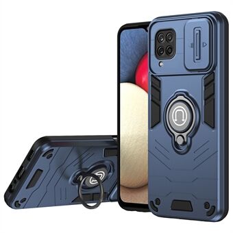 Voor Samsung Galaxy A12 Hoesje Slide Camshield Kickstand PC+TPU Telefoonhoesje