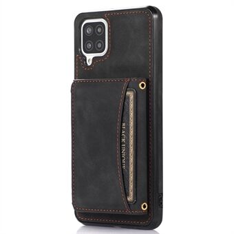 Voor Samsung Galaxy A12 Tri-fold Wallet Kickstand Beschermende telefoonhoes PU-leer gecoate TPU-achterkant