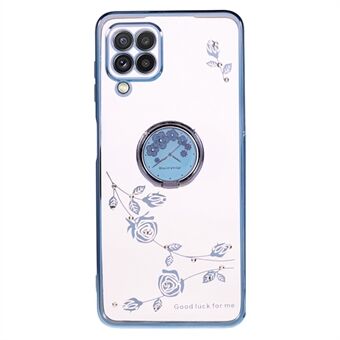 Voor Samsung Galaxy A12 Bloempatroon Strass Mobiele Telefoon Case TPU Galvaniseren Kickstand Cover