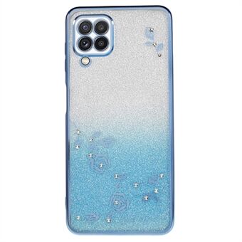 Voor Samsung Galaxy A12 Gradiënt Glitter Hoesje Bloemenpatroon Strass TPU Telefoonhoes