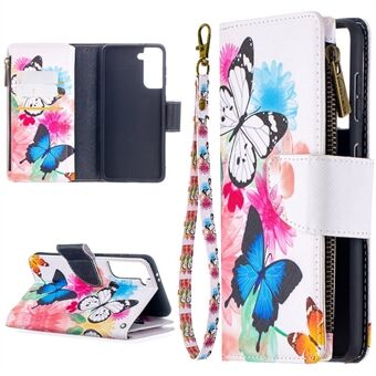 BF03 Patroonafdruk lederen telefoonhoes met ritsvak voor Samsung Galaxy S21 5G