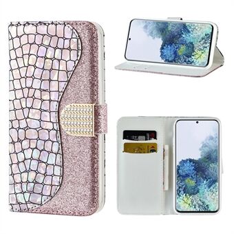 Krokodillenleer Glittery Powder Splicing Style voor Samsung Galaxy S21 5G lederen tas