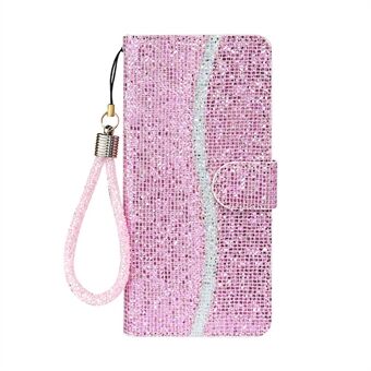 Glittery Powder Splicing Wallet Stand lederen telefoonhoes voor Samsung Galaxy S21 5G