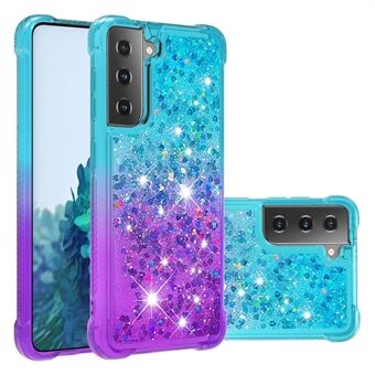 Vier Hoek Kussen Gradiënt Glitter Poeder Drijfzand TPU Shell Mobiele Telefoon Cover voor Samsung Galaxy S21 5G