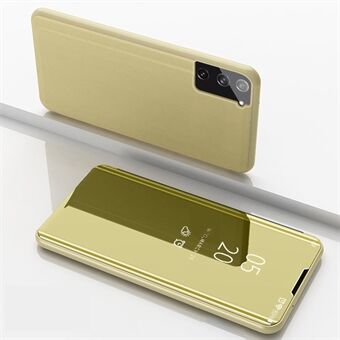 Galvaniseren Spiegel Oppervlak Stand Lederen Mobiele Telefoon Case voor Samsung Galaxy S21 5G