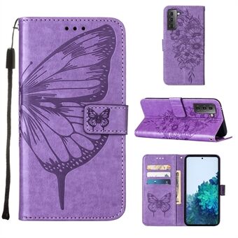 Opdruk Butterfly Flower Pattern Wallet Stand Leren Hoesje voor Samsung Galaxy S21 5G