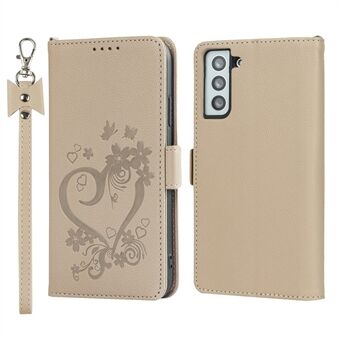 Heart Imprint Anti-drop lederen portemonnee telefoonhoesje met Stand voor Samsung Galaxy S21 5G