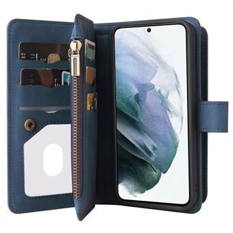 Leren flip case met volledige dekking Skin-touch Feel telefoonhoes met ritsvak en verschillende kaartsleuven voor Samsung Galaxy S21 5G