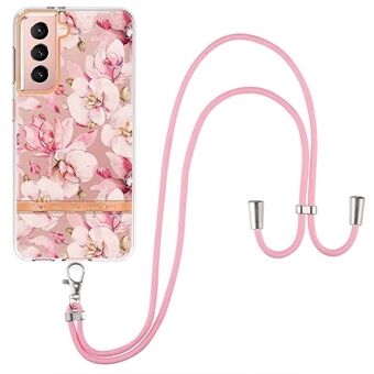 YB IMD-serie TPU-telefoonhoes voor Samsung Galaxy S21 5G, lanyard-ontwerp bloemenpatronen IML-telefoonhoes