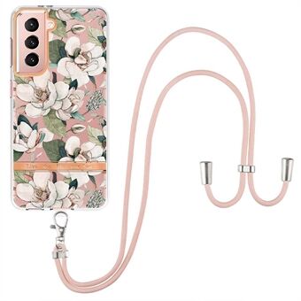 YB IMD-serie TPU-telefoonhoes voor Samsung Galaxy S21 5G, lanyard-ontwerp bloemenpatronen IML-telefoonhoes