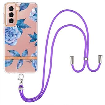 YB IMD-serie TPU-telefoonhoes voor Samsung Galaxy S21 5G, lanyard-ontwerp bloemenpatronen IML-telefoonhoes