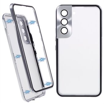 Voor Samsung Galaxy S21 5G veiligheidsslot magnetische telefoonhoes metalen frame dubbelzijdig gehard glas doorzichtige hoes