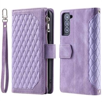 005 Stijl voor Samsung Galaxy S21 4G/5G Rhombus Ruit Textuur Wallet Case PU Lederen Stand Telefoon Cover met Polsband