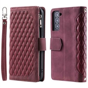 005 Stijl voor Samsung Galaxy S21 4G/5G Rhombus Ruit Textuur Wallet Case PU Lederen Stand Telefoon Cover met Polsband