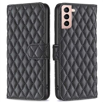 BINFEN KLEUR Voor Samsung Galaxy S21 4G/5G PU Lederen Shell, BF Style-14 Bedrukt Rhombus Portemonnee Cover Slagvaste Matte Telefoon Stand Case