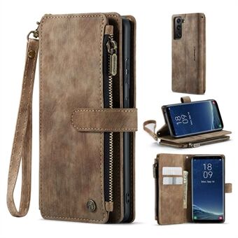 CASEME C30-serie anti-val telefoon portemonnee hoesje voor Samsung Galaxy S21 4G / 5G, meerdere kaartsleuven ritsvak Stand cover PU lederen telefoon beschermhoes