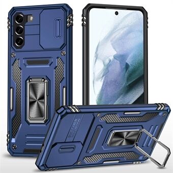 Voor Samsung Galaxy S21 4G/S21 5G Anti-Drop Telefoon Case PC + TPU Ring Kickstand Mobiele telefoon Shell met Slide Camera Cover