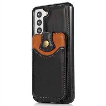 Voor Samsung Galaxy S21 4G/5G Schokabsorberende PU Leer Gecoat TPU Cover Kickstand Telefoon Case met Verticale Flip Card Pocket