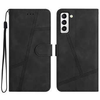 Voor Samsung Galaxy S21 4G/5G Skin-touch Gevoel Lijnen Bedrukt Telefoon Case Vintage PU Leer Magnetische Flip Cover met Portemonnee Stand