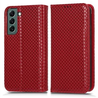 PU lederen telefoon portemonnee hoesje voor Samsung Galaxy S21 4G / 5G, anti-shock raster textuur telefoon flip cover Stand