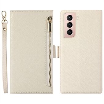 Voor Samsung Galaxy S21 4G/5G Litchi Textuur Stand Telefoon Case Ritsvak PU Lederen Portemonnee met Riem: