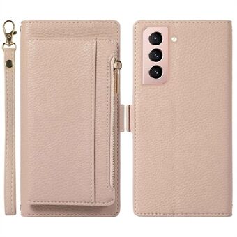 Voor Samsung Galaxy S21 5G/4G 2 in 1 Magnetische PU Lederen Telefoon Case Afneembare Rits Pocket Portemonnee Litchi Textuur Beschermende Stand Cover met Riem