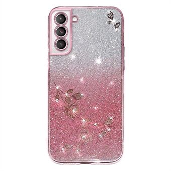 Voor Samsung Galaxy S21 5G Stofdichte Telefoon Cover Bloem Patroon Decor Strass Ontwerp Glitter Poeder Kleurverloop TPU Smartphone Case