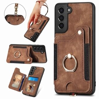 Kickstand Cover voor Samsung Galaxy S21 4G / 5G PU-leer gecoat PC + TPU RFID-blokkerende kaartsleuven Telefoonhoes