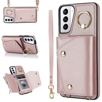 Voor Samsung Galaxy S21 4G / 5G Kickstand Case Rits Portemonnee PU-leer gecoate TPU Crossbody telefoonhoes