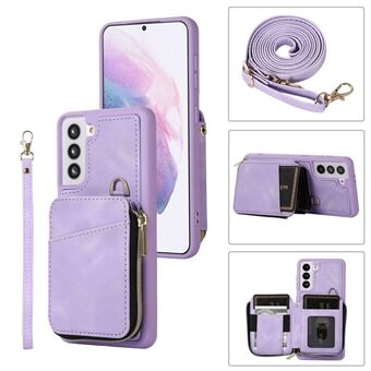 Voor Samsung Galaxy S21 4G / 5G Hoes met Kickstand, PU-leer + TPU, Ritssluiting Portemonnee Cover.