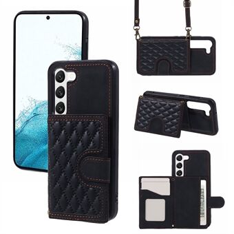 Voor Samsung Galaxy S21 4G / 5G telefoonhoesje PU-leer+TPU Rhombus-afdruk kaarthouder cover.