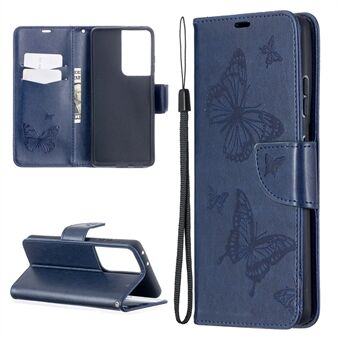 Opdruk Vlinders Patroon Portemonnee Stand Lederen Cover voor Samsung Galaxy S21 Ultra 5G