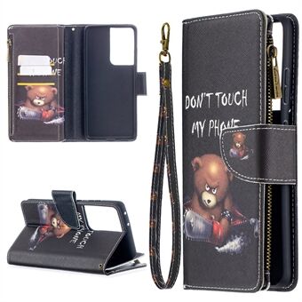 Patroon Afdrukken Rits Portemonnee Stand Lederen Cover voor Samsung Galaxy S21 Ultra
