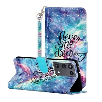 Stand telefoonhoes met snoer voor Samsung Galaxy S21 Ultra 5G lederen hoes met patroonprint