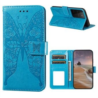 Voor Samsung Galaxy S21 Ultra 5G Rozen Vlinder Imprint Patroon Lederen Portemonnee Stand Case